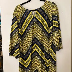 Blue and Yellow Three Quart Sleeve Dress